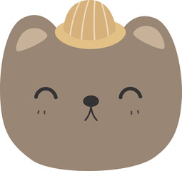 cute happy teddy bear wears hat cartoon flat design element illustration