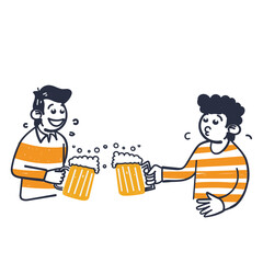 hand drawing doodle person holding beer illustration vector