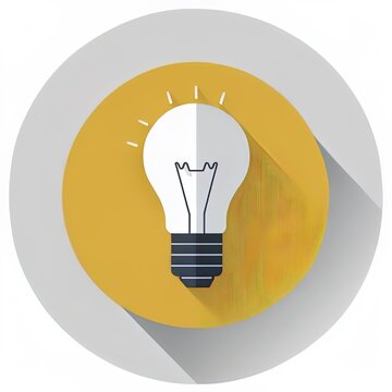 Icon Light bulb on white circle with a long shadow