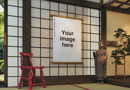 Japanese Indoor Temple Poster Mockup 07