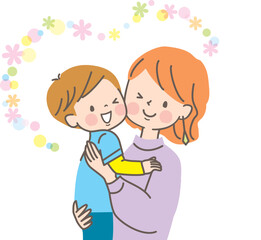 笑顔で抱っこする親子のベクターイラスト素材