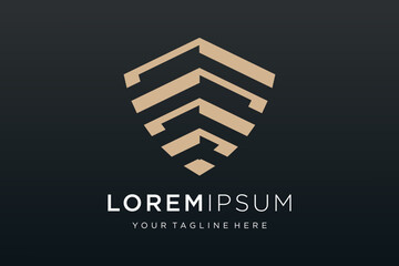 Creative Shield combined building logo and icons set. Vector logo design template.