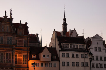 Fototapeta na wymiar night time in Gdansk, old town of Gdansk, in Poland