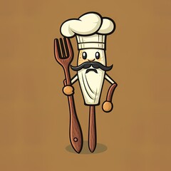 Chef Wooden Fork Character Cartoon High quality illustration