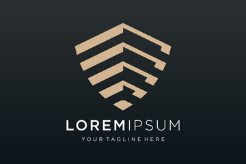 Creative Shield combined building logo and icons set. Vector logo design template.