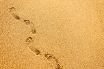 Fototapeta na wymiar Beach, wave and footprints at sunset time