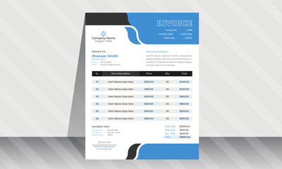 Modern and creative corporate company invoice template. Bill form business invoice accounting design
