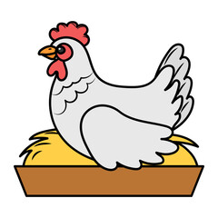 Cute hen sitting on nest Concept, Farm Bird vector color icon design, Poultry farming symbol, Meat or Eggs Production Sign, Protein and farmyard equipment stock illustration