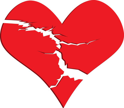 The isolated vector red love heart broken in two emoji icon, breaking heart, brokenhearted tatoo