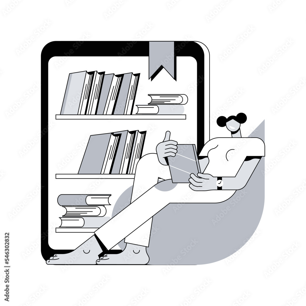 Poster e-library abstract concept vector illustration. digital learning, online database, content store, we