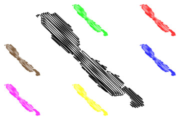 Maun island (Republic of Croatia, Adriatic Sea) map vector illustration, scribble sketch Maun map