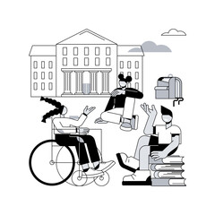 Socialization of pupils abstract concept vector illustration. Socialization in classroom, inclusivity program, school environment, pupils social interaction, peers play together abstract metaphor.