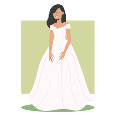Obraz na płótnie Canvas Adorable model girl in wedding dress posing. Vector illustration in flat style