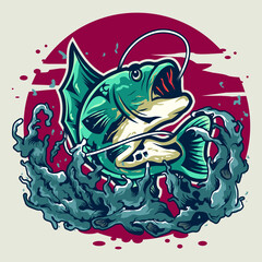 Illustration of 3 big fish fishing designs