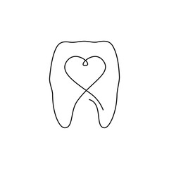 Tooth one line, tooth continuous line, vector drawing