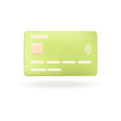 Green plastic credit or debit card with chip 3D icon. Banking technology for money transfer, payment on shopping in retail store 3D vector illustration on white background. Finance, bank concept