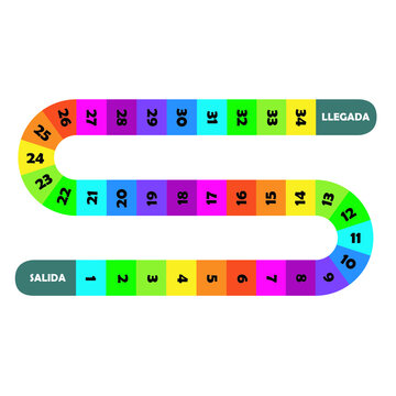 Juego infantil, tablero de juegos b&aacute;sico multicolor con casilla de salida y casilla de llegada, en castellano