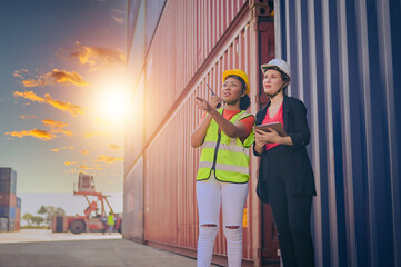 export management team is inspecting the containers. to manage the export of goods to foreign...