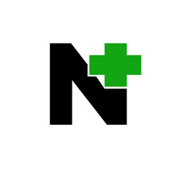 N plus brand name initial icon. N green plus monogram.