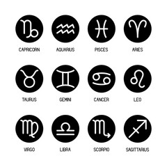 Zodiac horoscope astrological thin line label linear design esoteric stylized elements symbols signs. Vector illustration icons