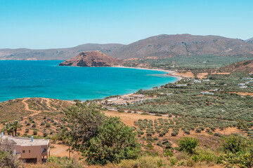 kouremenos beach, crete island, greece: beautiful sandy coast with natural environment near the...