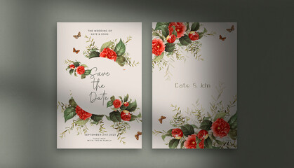 Beautiful wedding invitation stationery set decorated with flowers and leaves