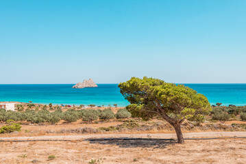 xerokampos sitia, crete island, greece:  beautiful beach without people and colorful sea at western crete