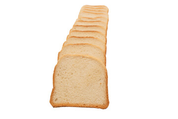 Delicious bread slices isolated on a white background, top view.