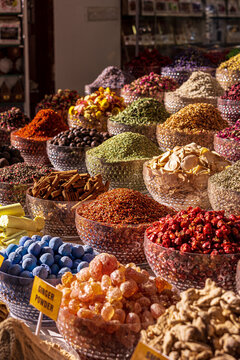 Spices in Dubai Spice Souk. The Spice Souk is located in Deira, in eastern Dubai, and is adjacent to the Dubai Gold Souk.