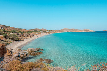 xerokampos sitia, crete island, greece:  beautiful beach without people and colorful sea at western crete