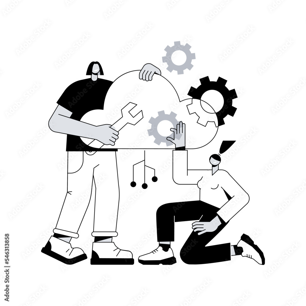 Poster cloud engineering abstract concept vector illustration. cloud-based computing, hosted data storage, 