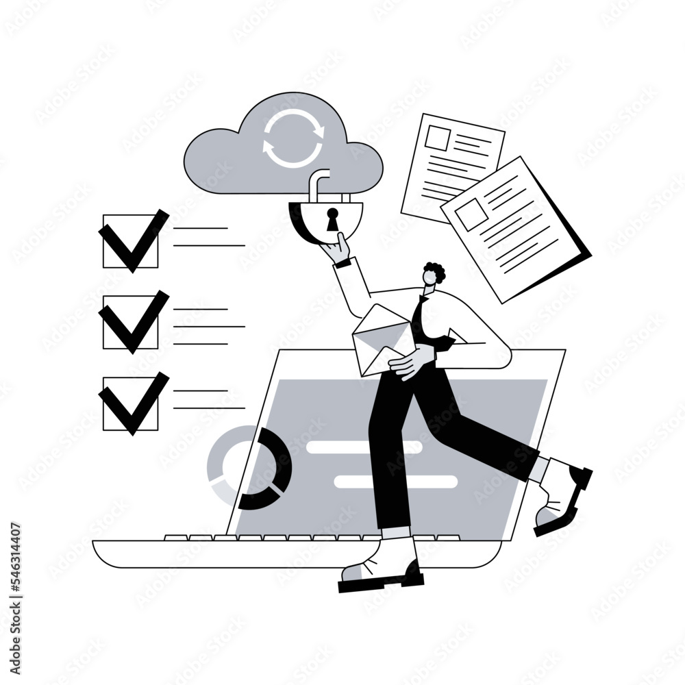 Poster cloud security abstract concept vector illustration. cyber security engineering, encrypted storage s