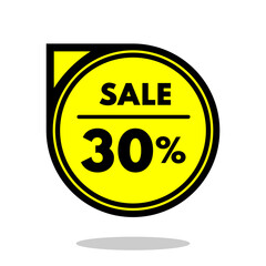 sale 30% off black and yellow circular price stamp with indicator
