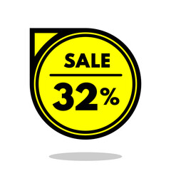 sale 32% off black and yellow circular price stamp with indicator