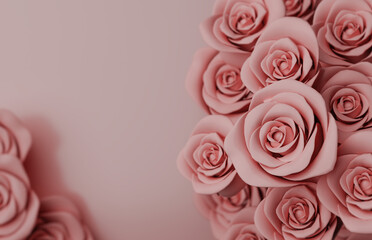Valentine's day greeting card templates with realistic of rose background. 3d render