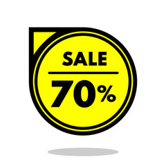 sale 70% off black and yellow circular price stamp with indicator