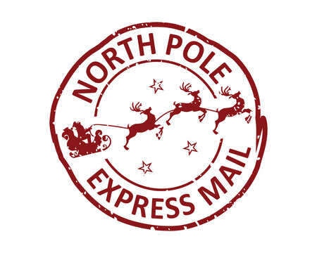 North Pole express mail grunge rubber stamp design with white background