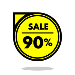 sale 90% off black and yellow circular price stamp with indicator