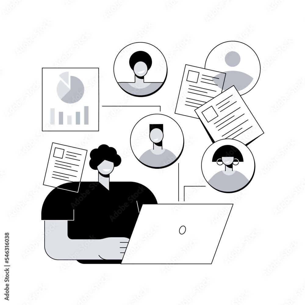Poster hr software abstract concept vector illustration. hr management software, human resources technology