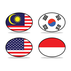 illustration of the flags of Indonesia, South Korea, Malaysia and America