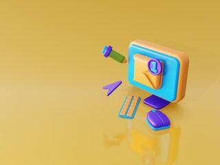 3d illustration email notification on computer, good for illustration or background