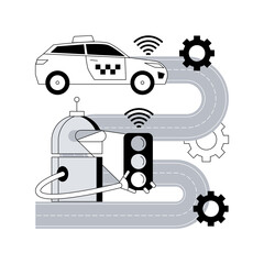 Smart roads construction abstract concept vector illustration. Smart roads technology, IoT city transport, mobility in the urban arena, integration of technologies into highway abstract metaphor.