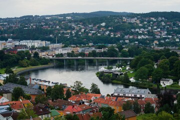 Fototapeta na wymiar Aerial panoramic view of Trondheim city, Norway