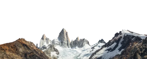 Foto op Plexiglas Cerro Chaltén Mount Fitz Roy (ook bekend als Cerro Chaltén, Cerro Fitz Roy of Monte Fitz Roy) geïsoleerd op een witte achtergrond. Het is een berg in Patagonië, op de grens tussen Argentinië en Chili.