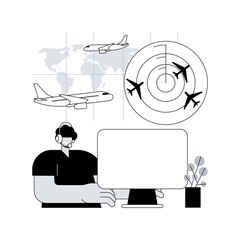 Air traffic control abstract concept vector illustration. Airport control tower, air traffic radar, ground-based service, aircraft location, radio communication, surveillance abstract metaphor.
