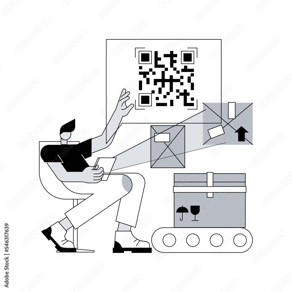 Aufkleber qr code abstract concept vector illustration. qr generator online, qr code reading, warehouse modern