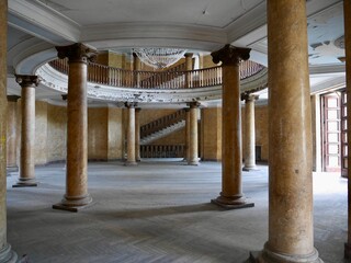 Architectural details of abandoned Soviet sanatorium Metallurgist in Tskaltubo, Georgia, 9.08.2022.