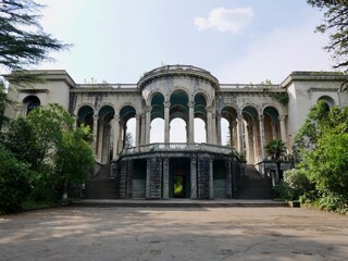 Facade of abandoned Soviet sanatorium Medea in Tskaltubo, Georgia.