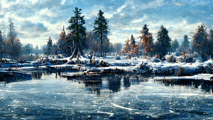 landscape with lake and mountains