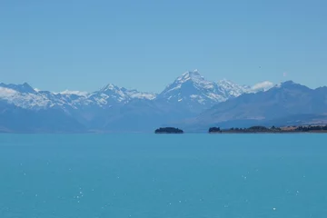 Room darkening curtains Aoraki/Mount Cook Low-angle of a landscape with a seascape and Aoraki Mount Cook background